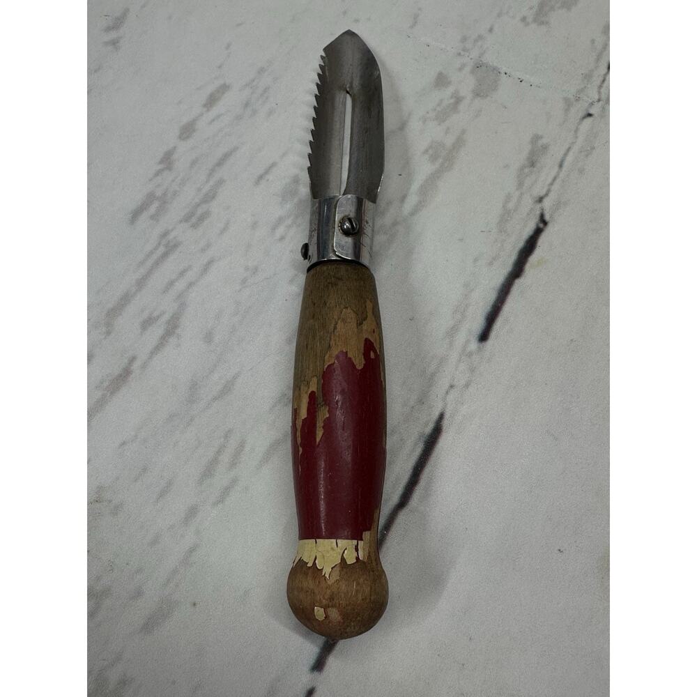 Kitchen Utensil Corer Peeler Red Wood Handle Vintage